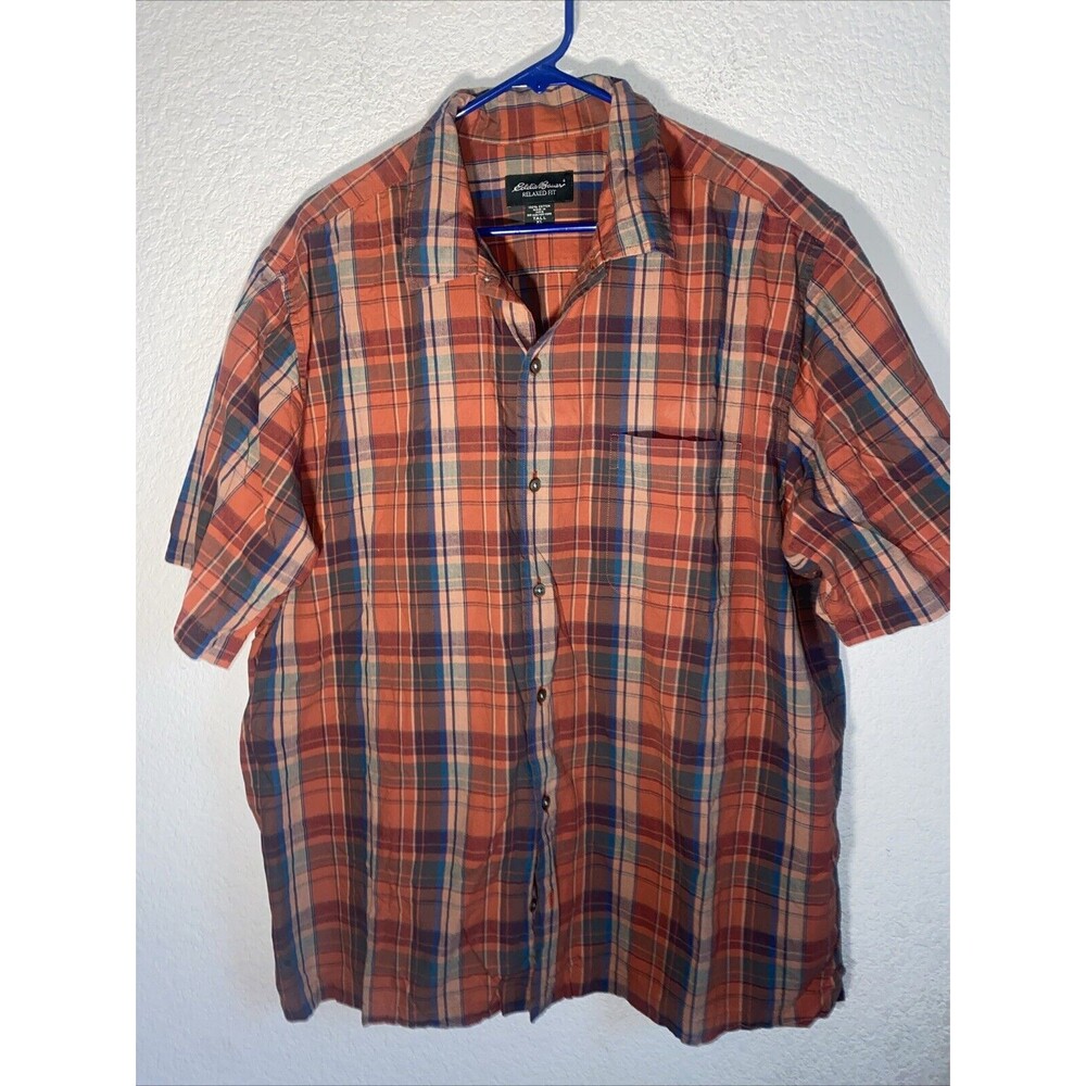 Eddie Bauer shirt Relaxed Fit Plaid Button Down XL Tall comfort travel